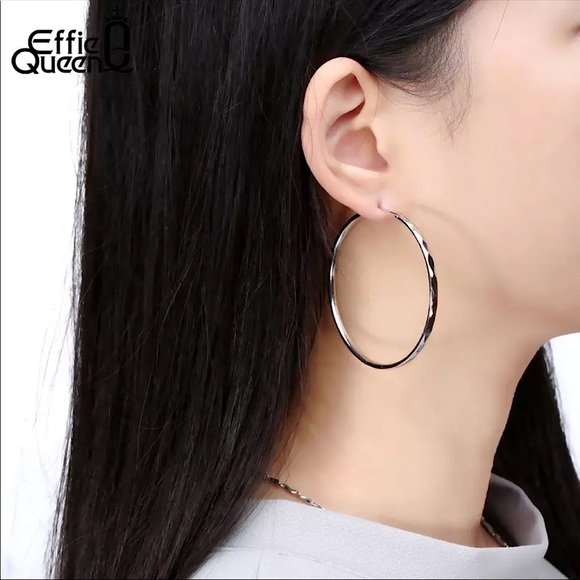 New big hoop silver earrings women’s ear rings - Picture 2 of 4